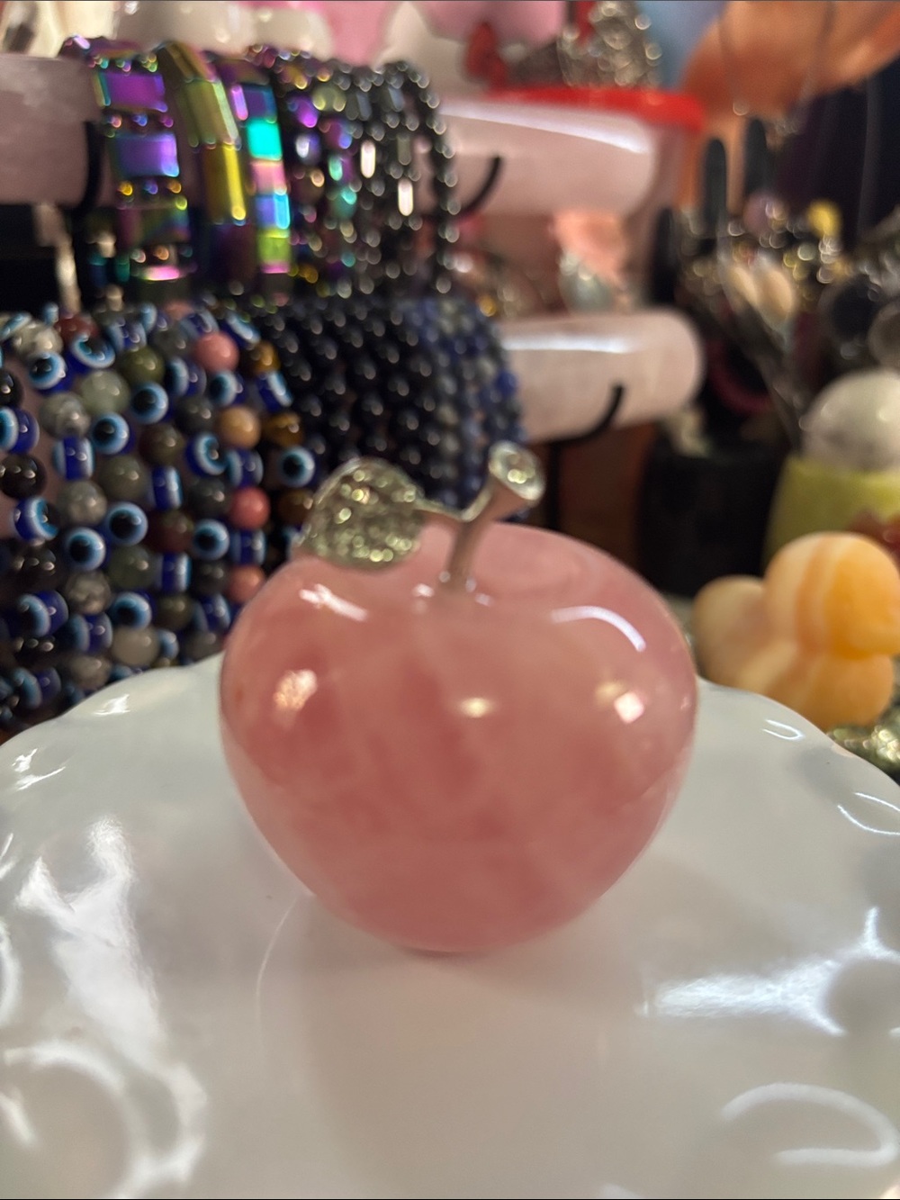 Decorative Pink Rose Quartz 46mm Stone Apple Accent - Elegant Home Accent